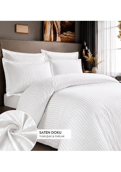 Çift Kişilik Otel Tipi Pamuk Saten Lastikli Nevresim Takımı Beyaz