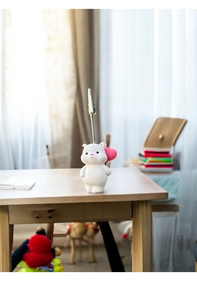 Kalpli Balon Tutan Kawaii Sevimli Ayıcık Fotoğraf Ve Not Tutucu - Ofis Masa Not Tutacağı Beyaz-pembe