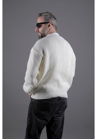 Dokulu Oversize Erkek Kalın Hırka Bej