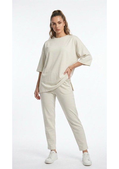 Ded Collectıon Kacın Oversize Kesim Kısa Kol Basic Modal İkili Takım Beyaz