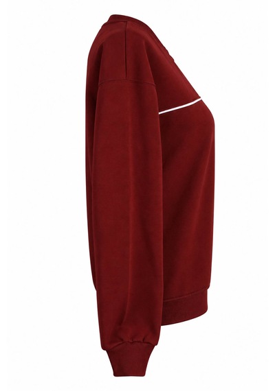 Trender O Yaka 3 İp Biyeli Vişne Kadın Sweatshirt 27kdt1000015
