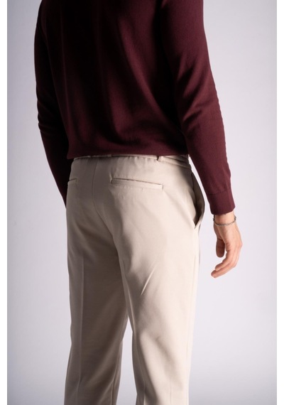 Braccas Beli Yarım Lastikli Chino Slim Fit Crop Pantolon Açık Bej Açık Bej