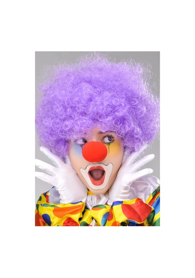 Mor Renk Kıvırcık Afro Bonus Peruk Takma Saç Ve Kırmızı Burun Seti Bx40