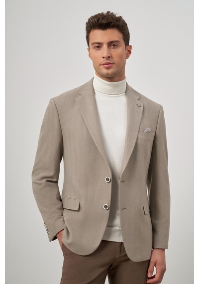 İmza Sütlü Kahverengi Baskılı Gabardin Mono Yaka Tam Astar Çift Yırtmaç 2 Düğme 4 Drop Comfort Fit Classic Ceket 1002245157 Sütlü Kahverengi