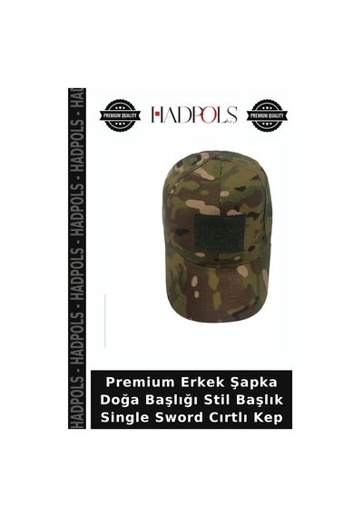 Hadpols Premium Erkek Şapka Doğa Başlığı Stil Başlık Single Sword Cırtlı Kep Kamuflaj