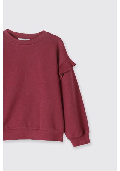 Panço Kız Çocuk Fırfır Detaylı Mürdüm Sweatshirt Mor