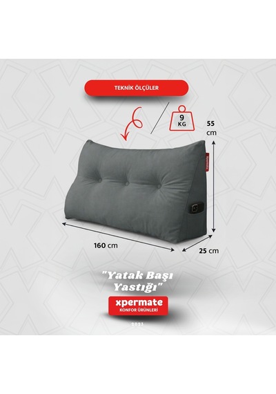 Yatak Başı Yastığı Sırt Ve Bel Destek Yastığı 160 Cm Gri