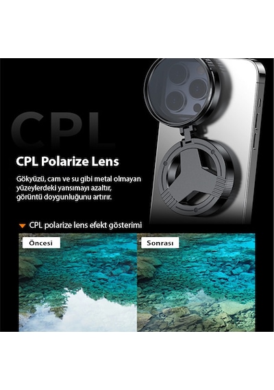 Ally Magsafe Uyumlu Manyetik 52mm Cpl Polarize Telefon Kamera Lens Filtresi Yansıma Önleyici Siyah