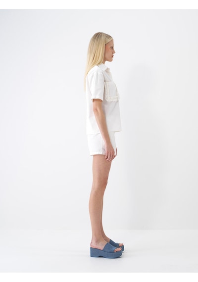 Xint Ekru Pamuk Dokulu Oversize Şort 275425