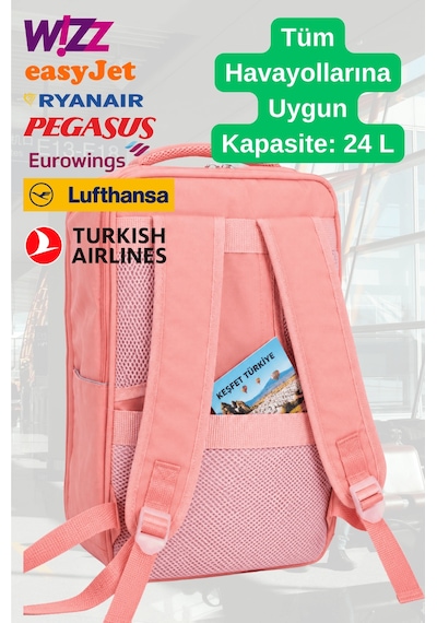 Jet Turtle Seyahat Sırt Çantası 40cm 40x25x15 Cm Pegasus, Wizz Air, Ryanair, El Valizi Koltuk Altı Valizi Somon