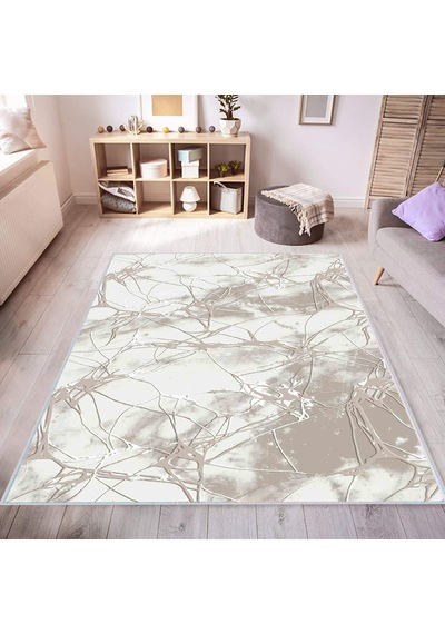 Rovigo Home Dijital Baskı Yıkanabilir Kaymaz Taban Salon Halısı Rvg0419 Krem