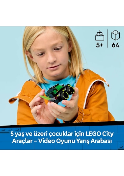 LEGO® City Araçlar – Video Oyunu Yarış Arabası 60484 - 5 Yaş ve Üzeri Çocuklar için Sürücü Minifigürlü Yarış Oyuncağı (64 Parça)