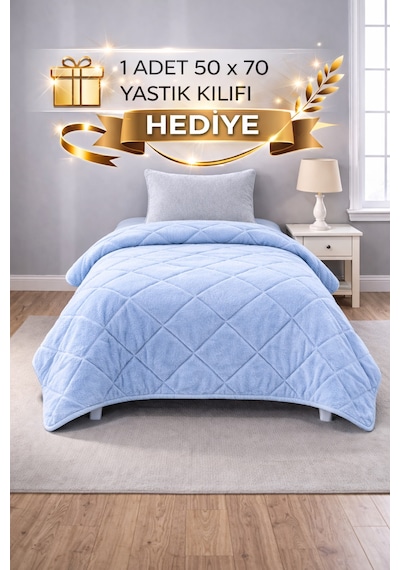 Welsoft Lüx Yorgan Tek Kişilik 155 X 215 Cm Açık Mavi