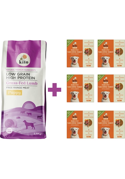 Kito Kuzu Etli Yavru Köpek Maması 2500 G + Kito Fresh Kuzu Etli Köpek Yemeği 6'lı