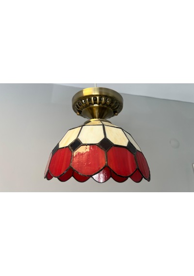 Yüceeller Tavan Vitray Eskitme Avize 30cm 12" Kırmızı