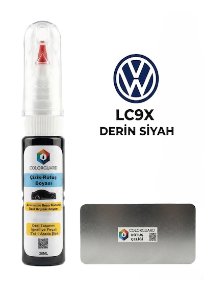 Volkswagen Lc9x Derin Siyah İğneli Ve Fırçalı Özel Tasarım Şişe Rötuş Boyası Ve Profesyonel Rötuş Çeliği Seti
