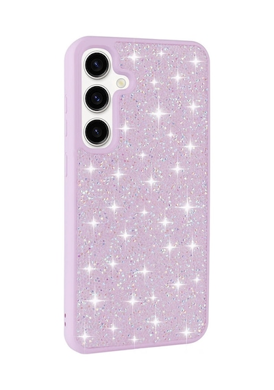 Galaxy Uyumlu S24 Kılıf Simli Pırlanta Taşlı Kamera Yükseltili Silikon Pazarplus Lila