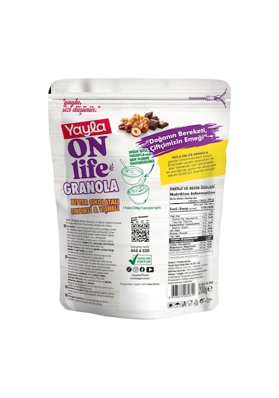 Yayla Onlife Bitter Çikolatalı Fındıklı Ve Vişneli Granola 200 G X3