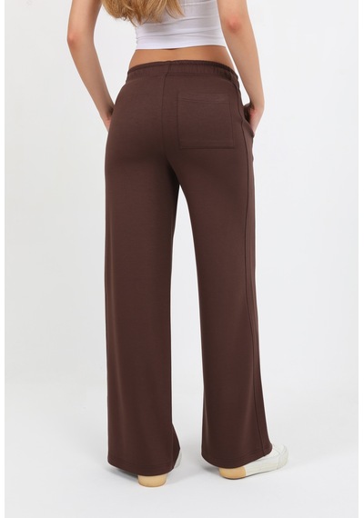Hdm Kadın Kahverengi Beli Lastikli Cepli Bol Paça Pantolon - H6176