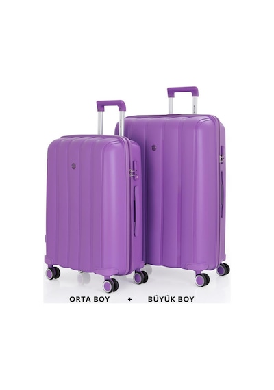 Mçs Bavul Büyük Ve Orta 2li Set Kırılmaz Silikon Valiz V305 Mor