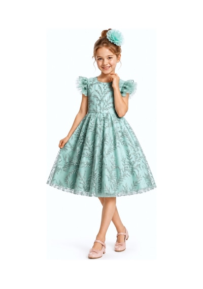 Mnk Baby & Kids Floare Kız Çocuk Abiye Elbise M00850 Mint Yeşili