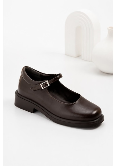 Dabab Shoes Berlın Kadın Acı Kahve Cilt Mary Jane Yuvarlak Burun 2 Cm Kalın Taban Tokalı Babet Loafer Ayakkabı Kahverengi