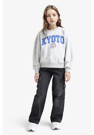 Defacto Kız Çocuk Relax Fit Bisiklet Yaka Slogan Baskılı 2li Sweatshirt E6473a825aubk81 Siyah