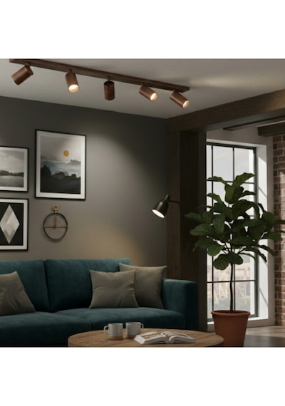 Mylights Beşli 5 Li Bakır Eskitme Fırçalı Gu10 Led Tavan Spot Hareketli Başlıklı Tasarruflu Modern Avize Bakır