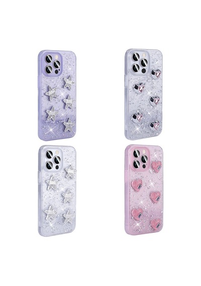 Zore iPhone Uyumlu 14 Pro Max Kılıf Airbagli Simli Arka Yüzey Ogaa Işıltı Silikon Kapak - Beyaz-kalp N/a