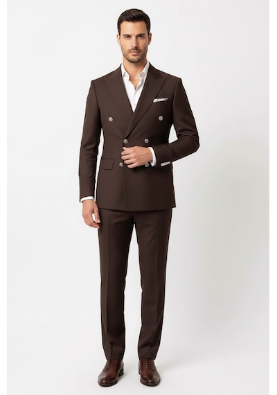 Gümüş Renk Metal Düğmeli Modern Fit Kruvaze Kahverengi Erkek Takım Elbise Wessi Gümüş Renk Metal Düğmeli Modern Fit Kruvaze Kahverengi Erkek Takım Elbise Wessi