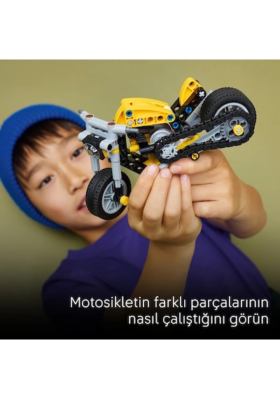 LEGO® Technic Sarı Motosiklet 42225 - 7 Yaş ve Üzeri Çocuklar için Pistonlu Motor İçeren Yaratıcı Oyuncak Yapım Seti (151 Parça)