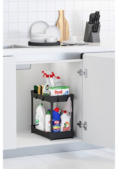 Siyah 2 Katlı Düzenleyici Mutfak Ve Banyo Rafı