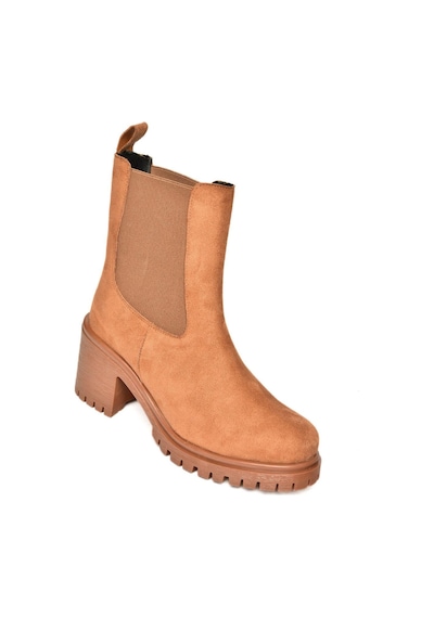 Fox Shoes T726981602 Taba Süet Lastikli Kalın Topuklu Kadın Bot Taba-Süet Taba