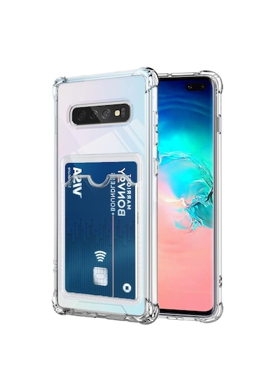 Kvy Samsung Galaxy Uyumlu S10 Plus Kamera Korumalı Kartlıklı Setra Şeffaf Silikon Kılıf