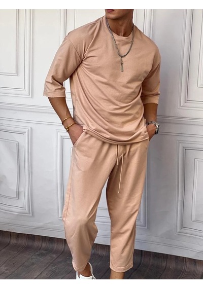 Modefendi İki İplik Fakir Kol Oversize Alt Üst Takım Krem