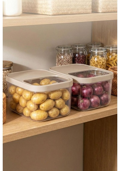 2'li 12 Lt Multibox Vizon Kayar Kapaklı Saklama Kabı & Erzak Kabı & Patates Soğan Kovası Siyah