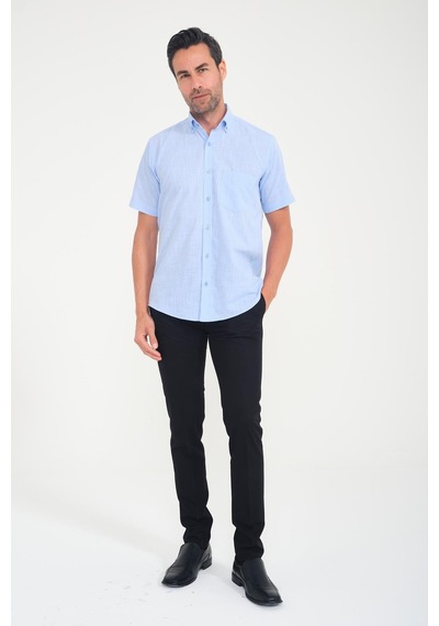 Klasik Kısa Kol Linen Keten Yaka Düğmeli Hediye Kutulu Erkek Gömlek Fs-001202 - Mavi-1692 MAVİ