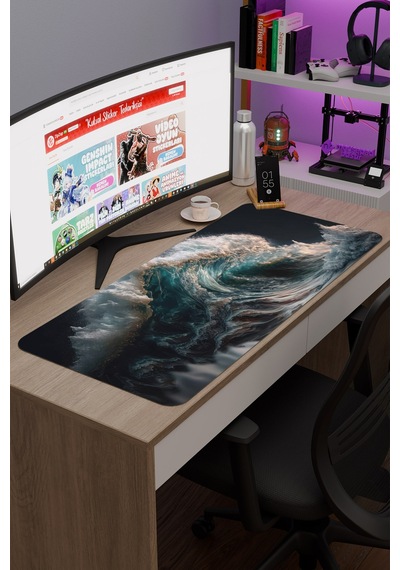 Dalgalar Kaymaz Dikişli Kauçuk Oyuncu Mousepad V2 - 90x40 Xxl Gaming Mouse Pad Fare Altlığı