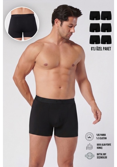 Cnt Erkek Likralı 6'lı Siyah Renk Boxer Premium Paket Trendybee Siyah Siyah