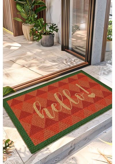 Decovetro Renkli Kapı Önü Halı Paspas Hello Retro Baskılı 40 X 60 Cm Çok Renkli