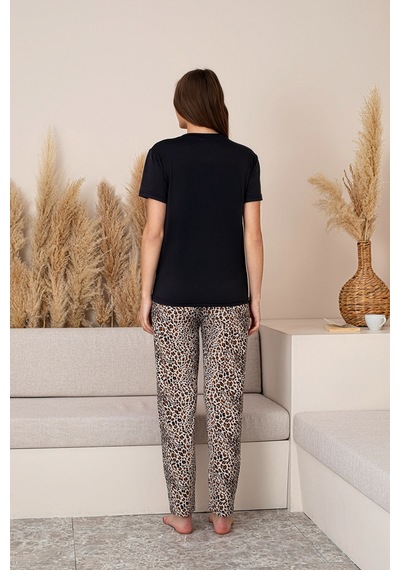 Nisanca Slim Fit Desenli Kısa Kol Mevsimlik Kadın Pijama Takımı Leopar