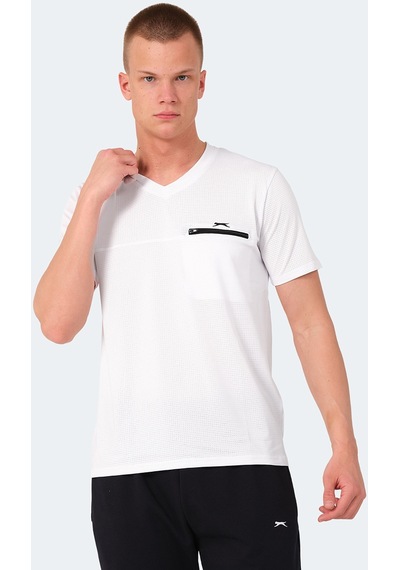 Slazenger KALLIAS Erkek Cepli V Yakan Beyaz Tişört