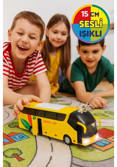 Lüks Işıklı Sesli Kapıları Ve Bagajı Açılan Yumuşak Lastikli Tur Tatil Otobüsü 15 Cm - Sarı
