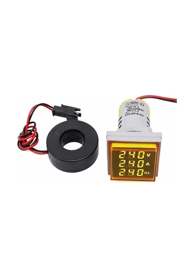Dijital Voltmetre /ampermetre / Hertz Metre 22mm Kare Sarı 20-500v/0-100a/0-99hz