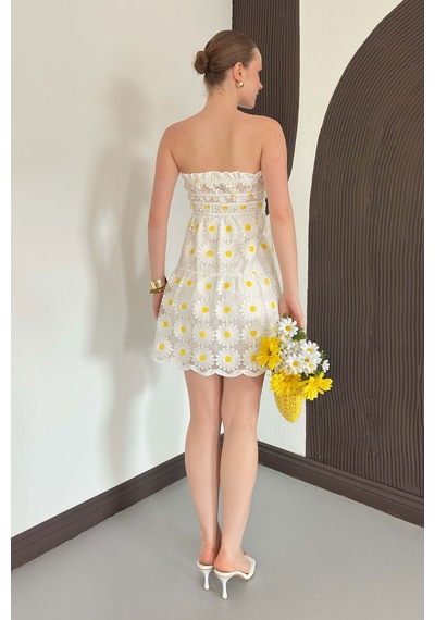 Verymoda Papatya Papatya Nakışlı Elbise Vmd2712 Krem Papatya
