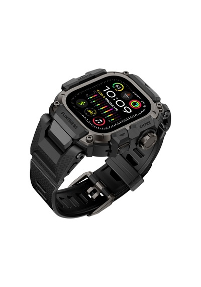Watch Ultra 49mm Uyumlu Mohseven İwatch Punk Fortress Serisi Kasa Koruyuculu Silikon Kordon Siyah