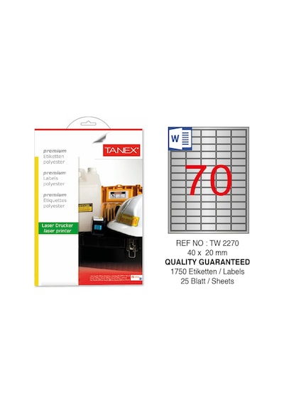 Tanex A4 Lazer Etiket Tw-2270 Gümüş Silver 40×20 MM