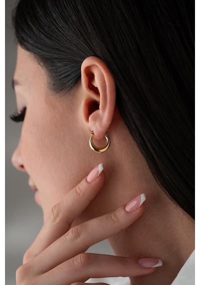 925 Ayar Gümüş Gold Rengi 15 Mm Halka Şarnel Küpe Gold
