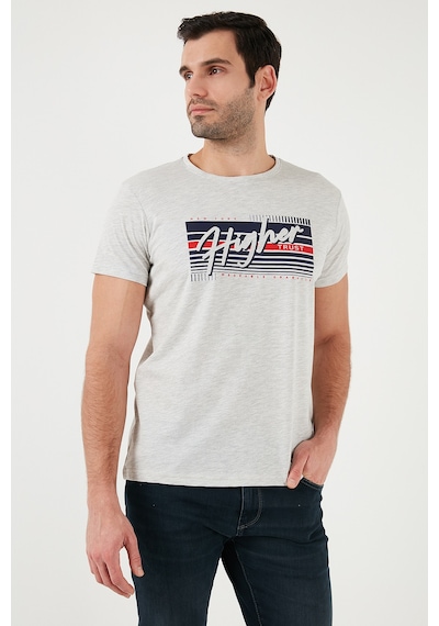 Buratti Pamuklu Slim Fit Bisiklet Yaka Baskılı Erkek T Shirt 541Higher Açık Melanj