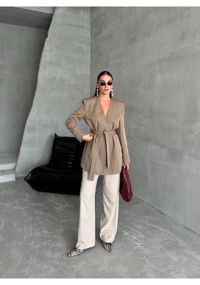 Haki Elegant Kuşaklı Ceket Haki